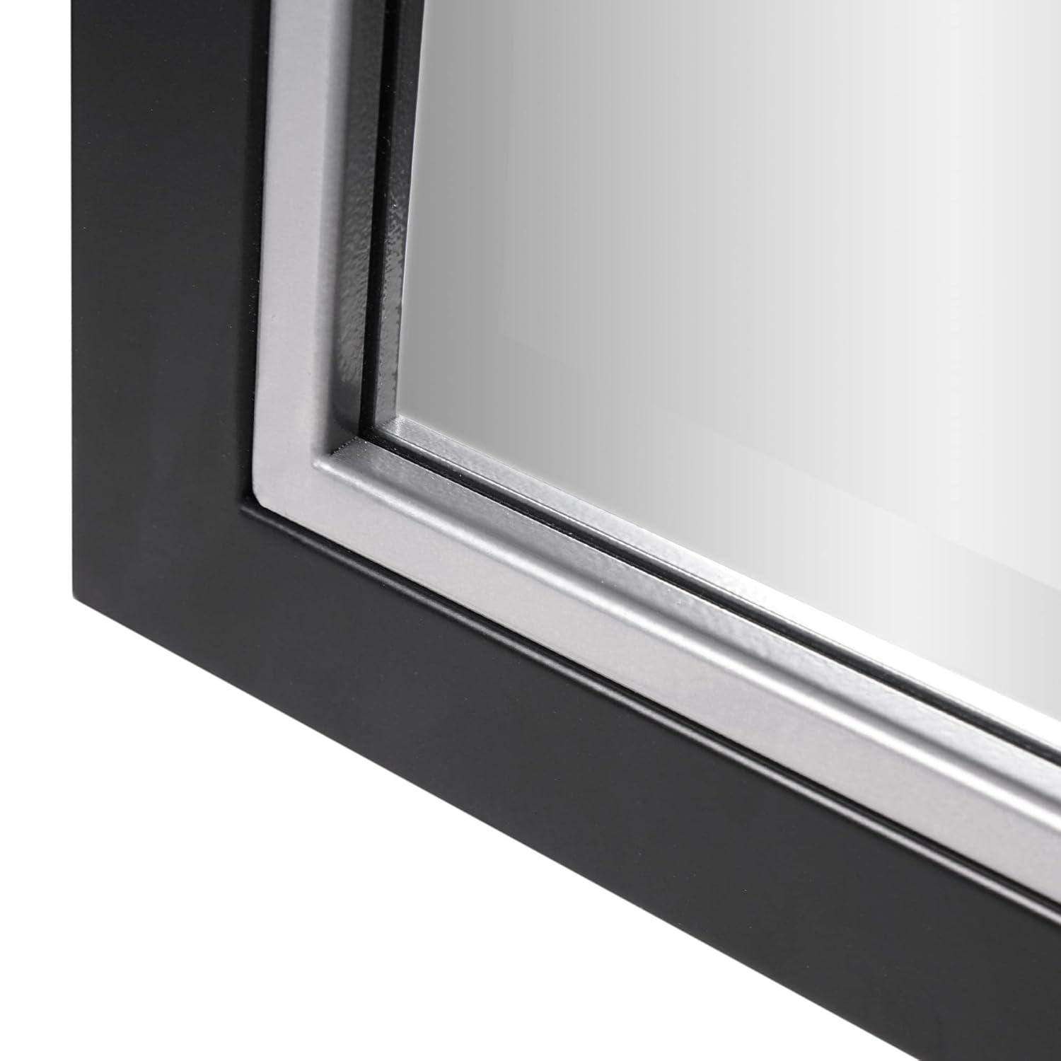 Head West Beveled Edge Rectangle Wall Mirror with Brushed Chrome and Black Metal Frame for Home Interior Accent 24" x 30"