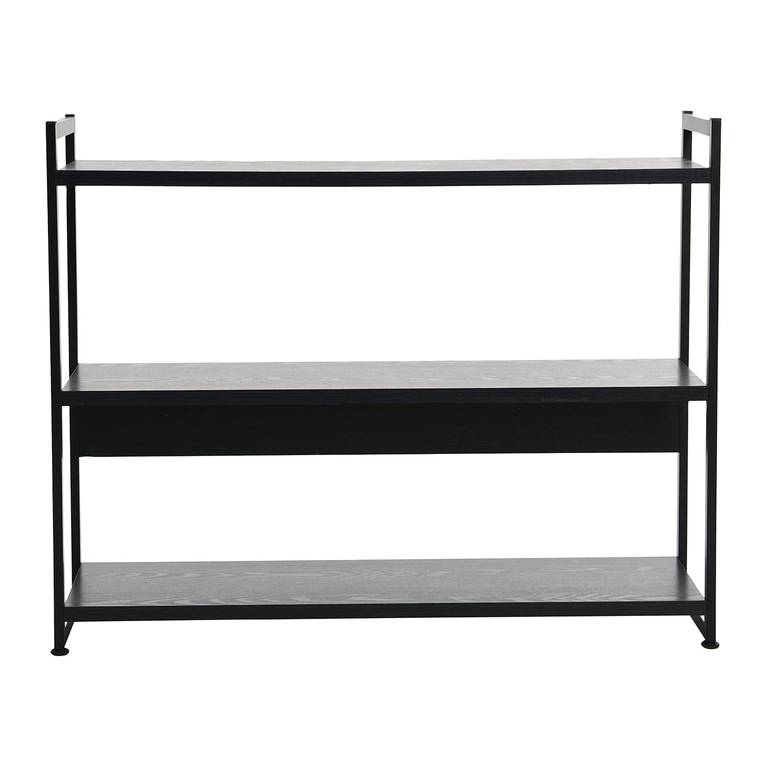 Household Essentials 32.5" Jamestown Wide 3 Shelf Bookshelf Black Oak: Sturdy Iron Frame, Adult Assembly Required