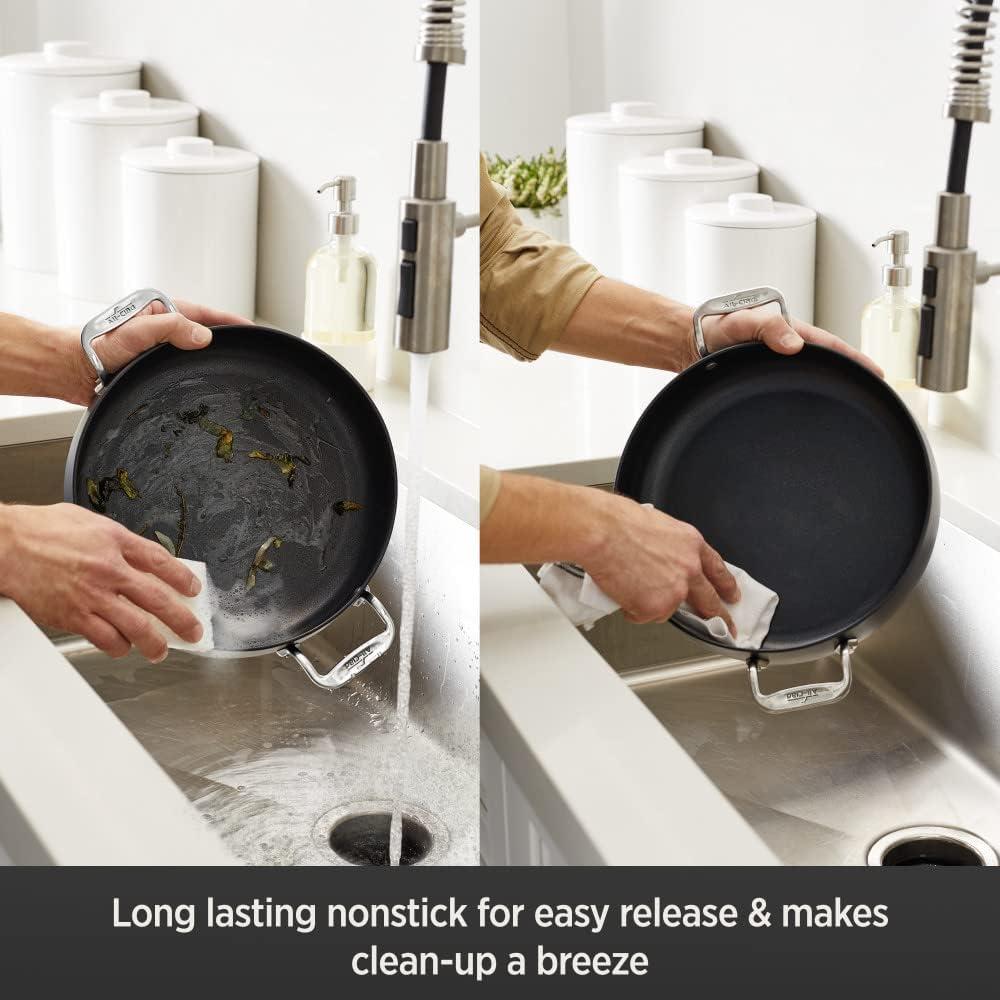 All-Clad 4 Quart Nonstick Sauteuse with Acacia Wood Trivet & Spoon and Glass Lid, HA1 Hard Anodized Cookware