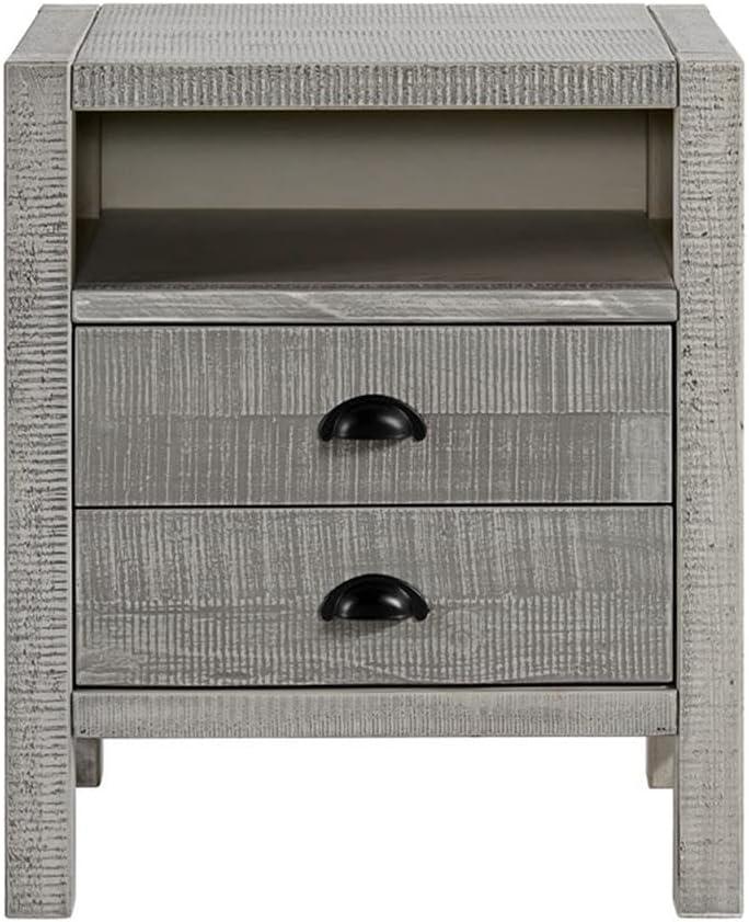 Windsor 2-Drawer Wood Nightstand for Kids Bedroom - Rustic Painted Finish, Metal Glides, Open Shelf Storage, Pine Wood Construction, 22 in. W x 17 in. D x 25 in. H, Distressed Look