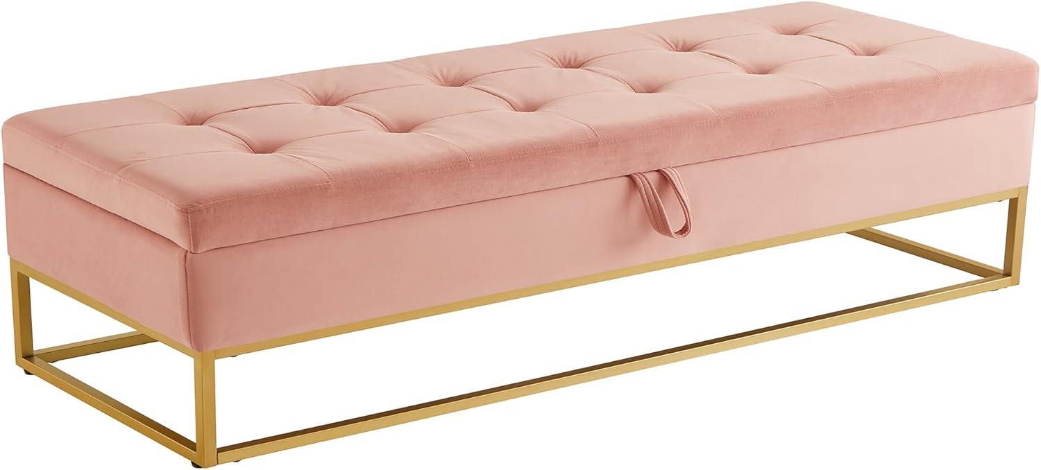 58.6" End of Bed Bench, Storage Bench with Metal Base Holds up to 500 lbs, Button Tufting Design Velvet Upholstered Bedroom Bench for End of Bed, Livingroom, Entryway, Window, Pink