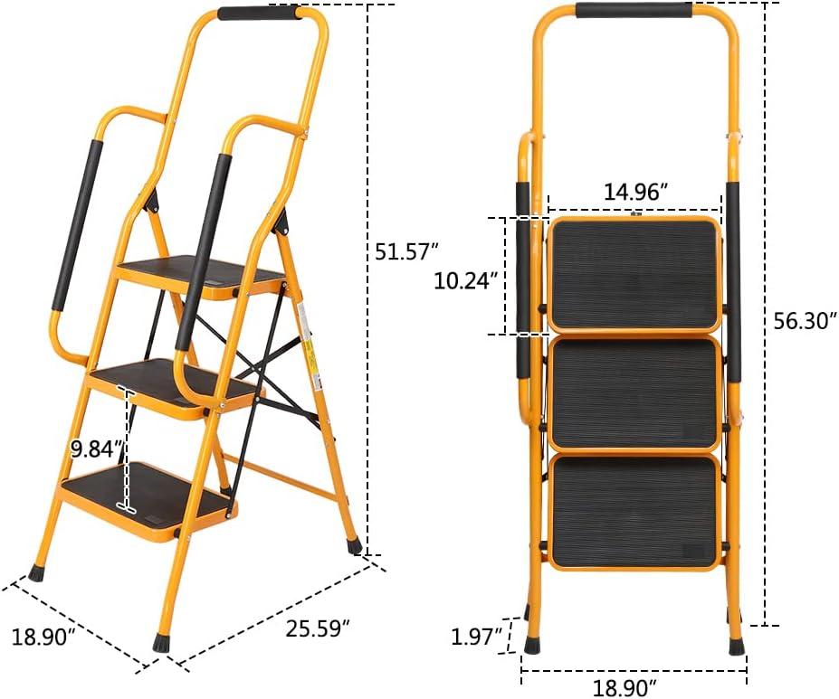 Ktaxon 3 Step Ladder, Portable Lightweight Step Stool, for Household, Office, Garage, Iron