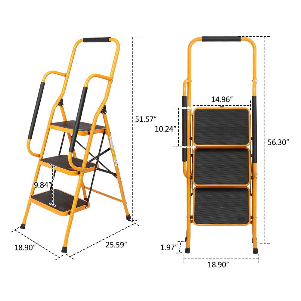 Ktaxon 3 Step Ladder, Portable Lightweight Step Stool, for Household, Office, Garage, Iron