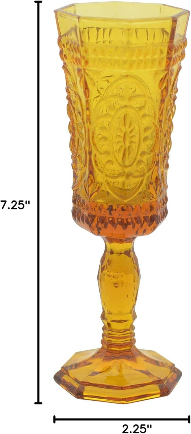 Amber Glass 4 oz Intricate Champagne Flutes Set of 6