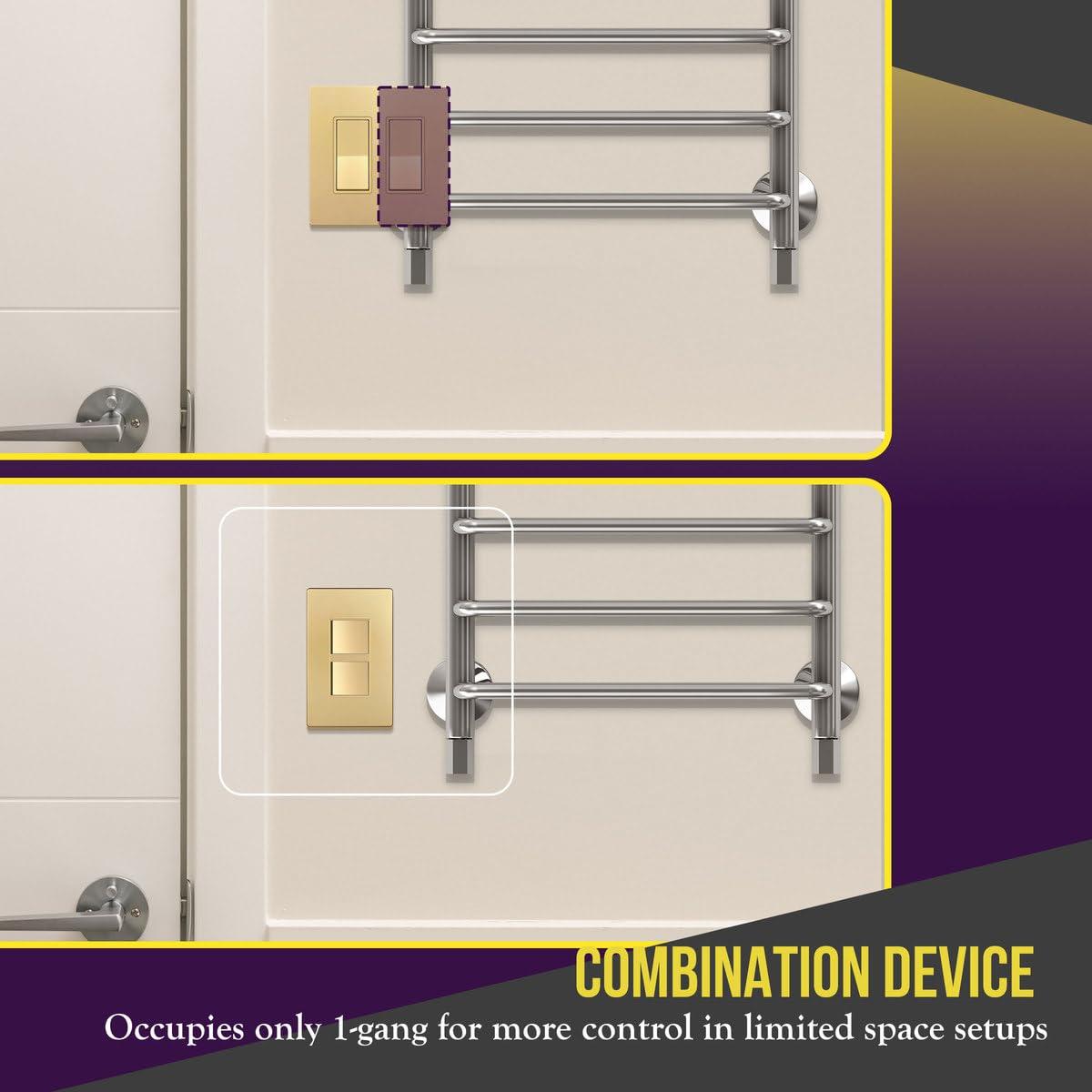 ENERLITES Double Paddle Rocker Decorator Switch, Ground terminal, Clamp-Type Back Insert Wiring, Copper Wires Only, Single Pole, Residential/Commercial Grade, 15A 120-277VAC, 62834-GD, Gold