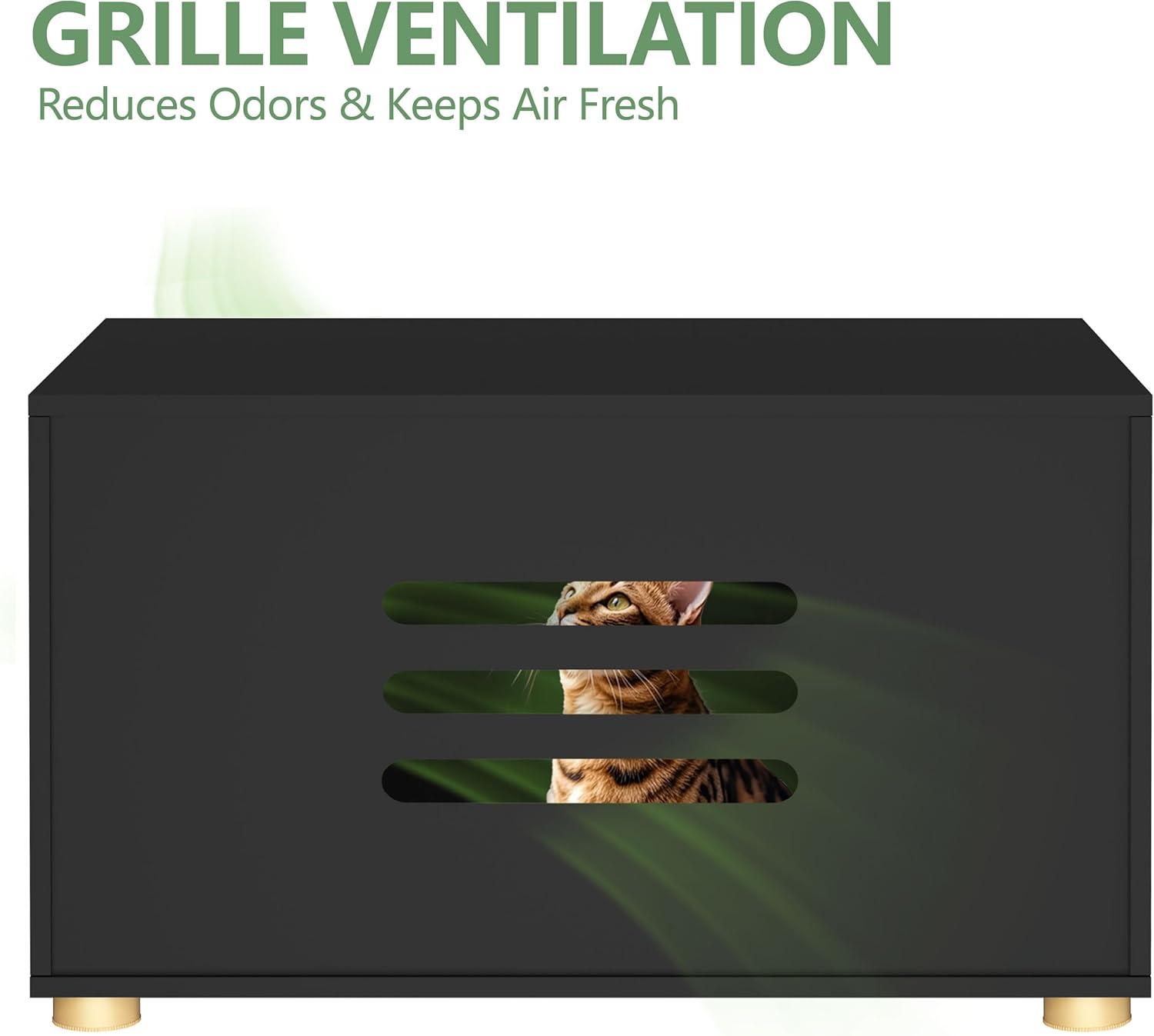 Amunrbrek Cat Litter Box Enclosure Furniture as End Side Table, Stackable Wooden Litter Box Furniture with Front-entry Cat Door , Black