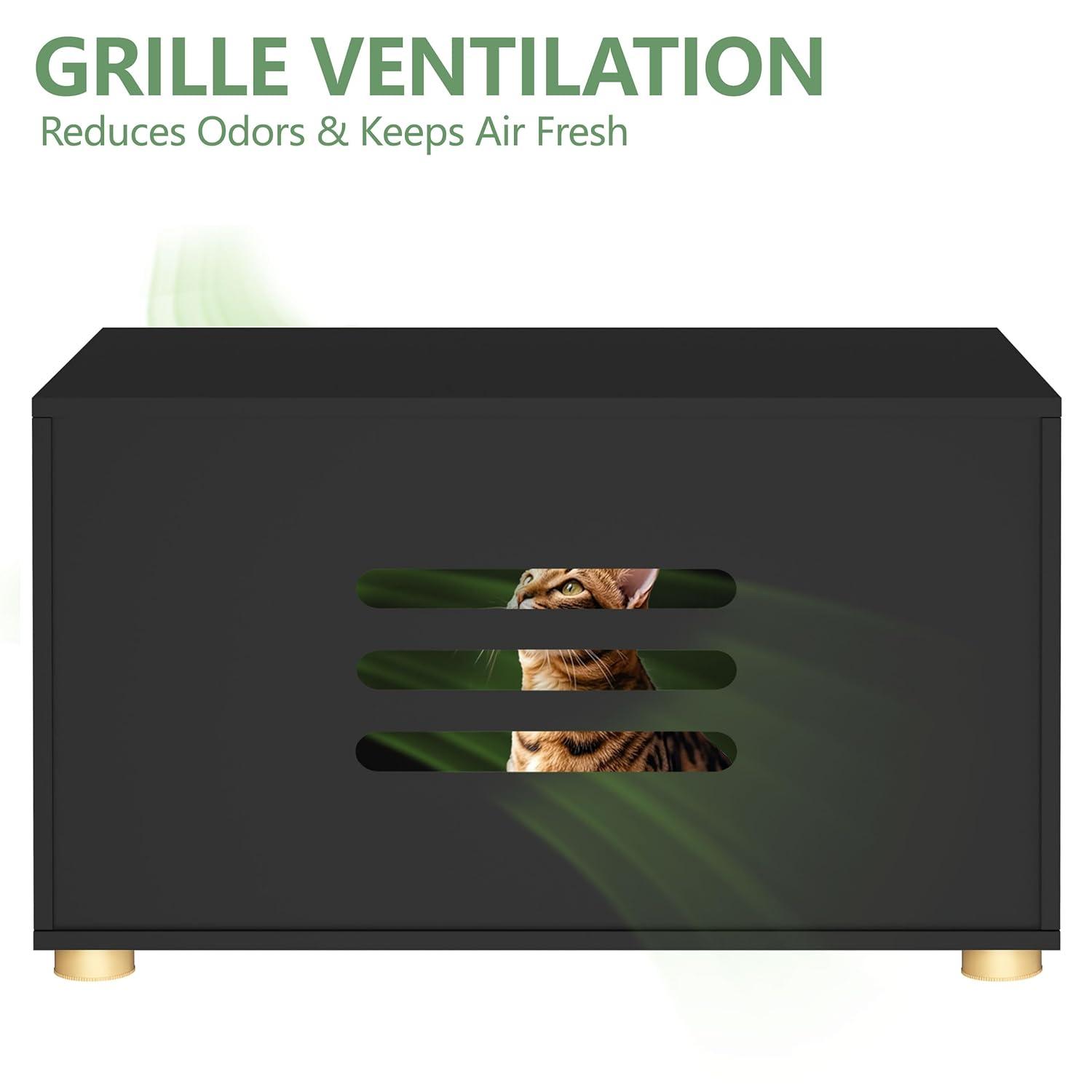 Amunrbrek Cat Litter Box Enclosure Furniture as End Side Table, Stackable Wooden Litter Box Furniture with Front-entry Cat Door , Black