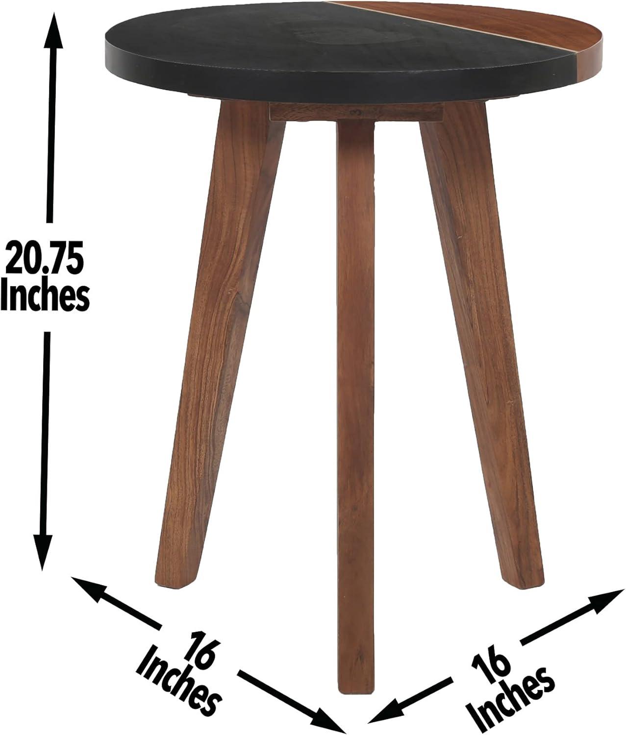 Caspian Slate/Natural Matte Finish Round Accent End Table with Brown wood detail