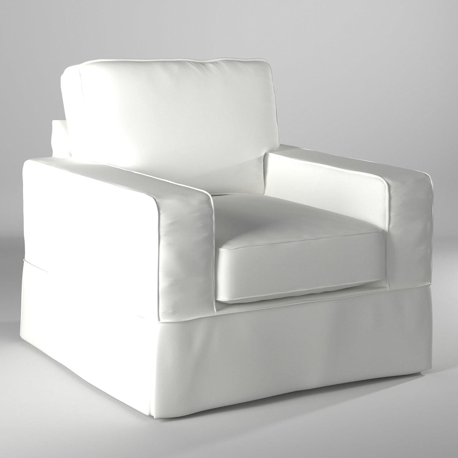 Contemporary White Fabric Slipcovered Chair with Track Arms