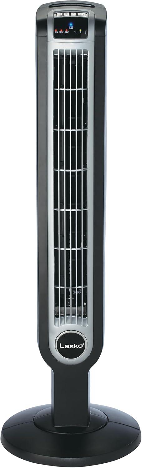 Lasko 36" Oscillating 3-Speed Tower Fan and Ionizer with Remote, Black, 2505, New