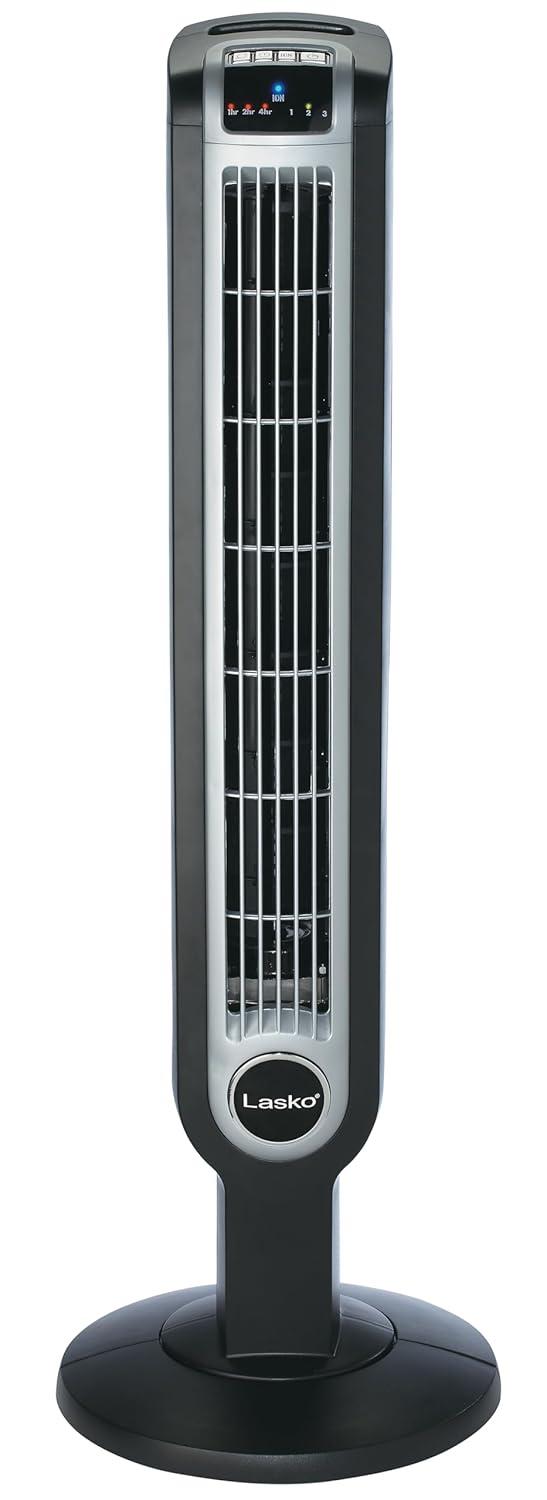 Lasko 36" Oscillating 3-Speed Tower Fan and Ionizer with Remote, Black, 2505, New