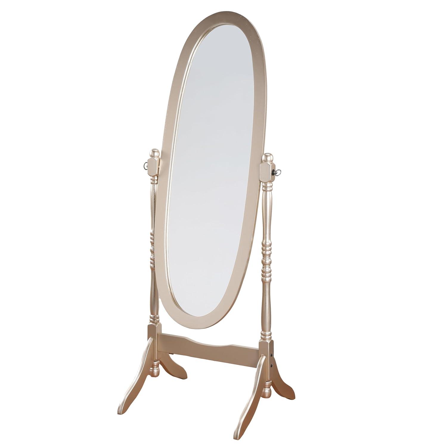 Roundhill Furniture Traditional Queen Anna Style Wood Floor Cheval Mirror Gold