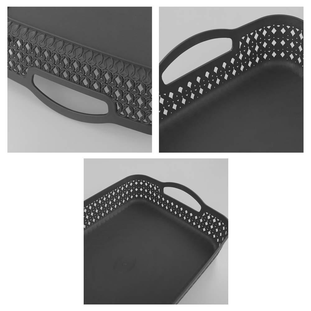 6 Packs Large Plastic Storage Basket Tray with Handle, Shallow Paper Storage Basket, Gray