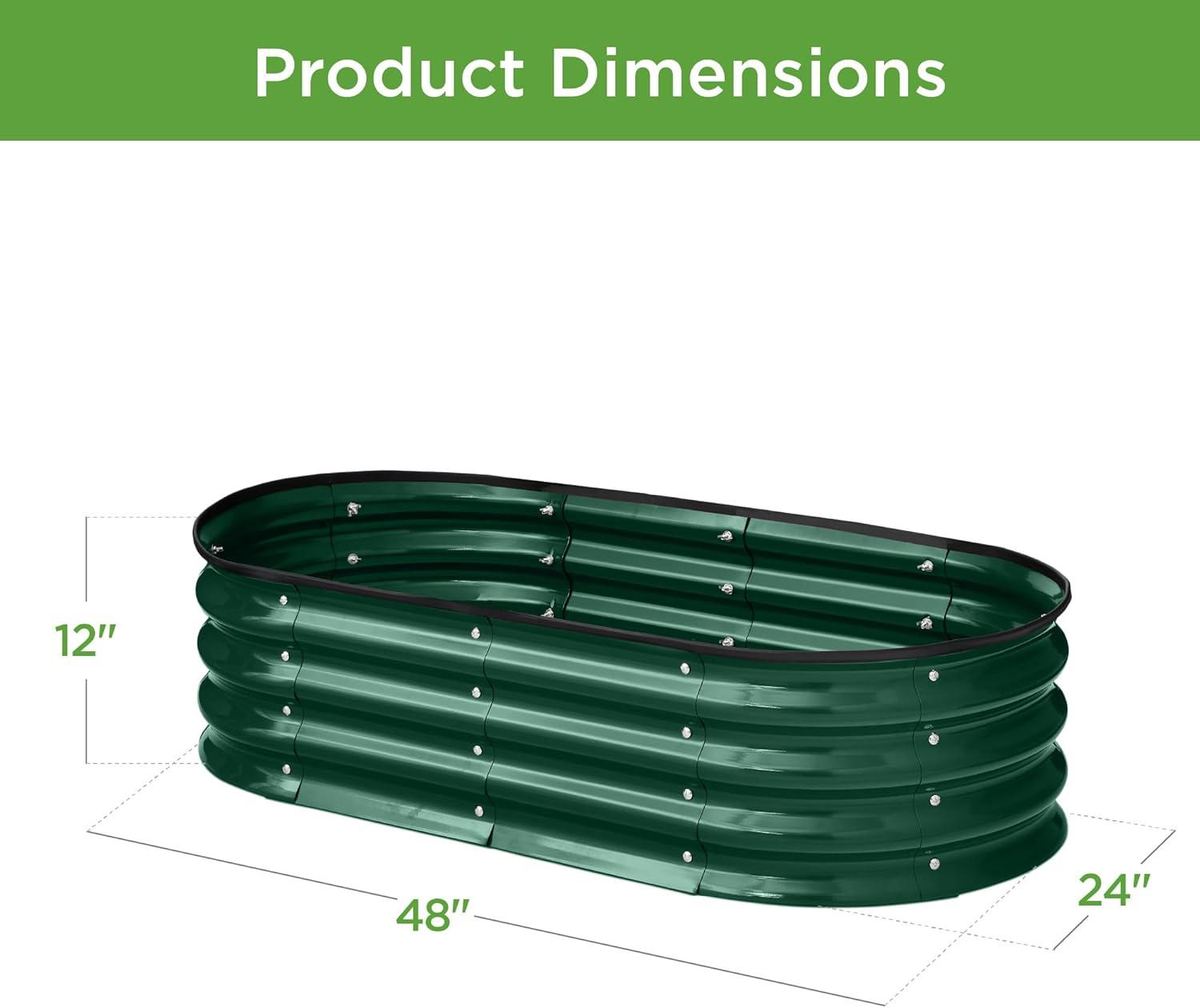 Dark Green Metal Oval Raised Garden Bed Planter Box