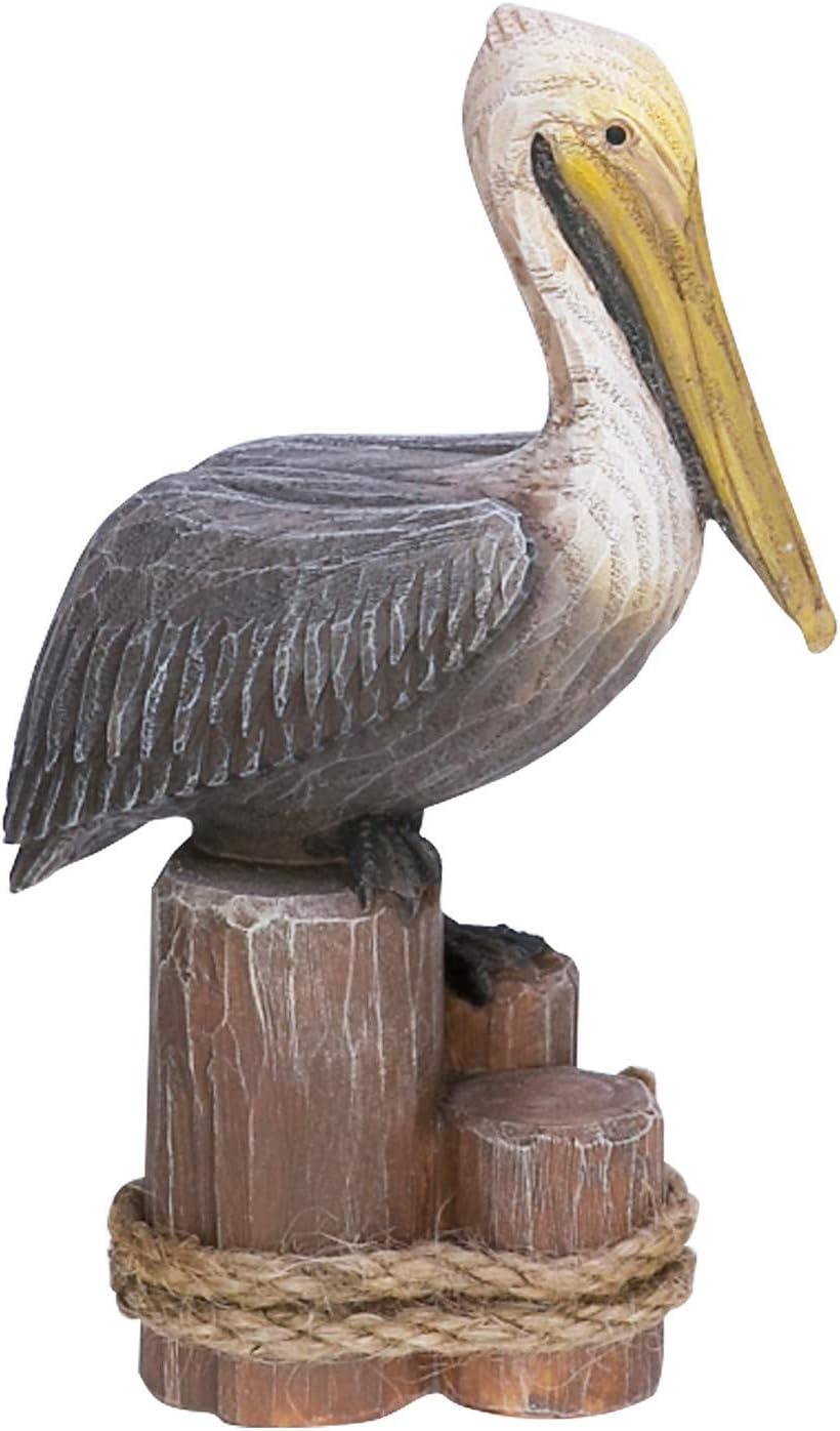 Rustic Coastal Brown Pelican on Triple Pilings Figurine