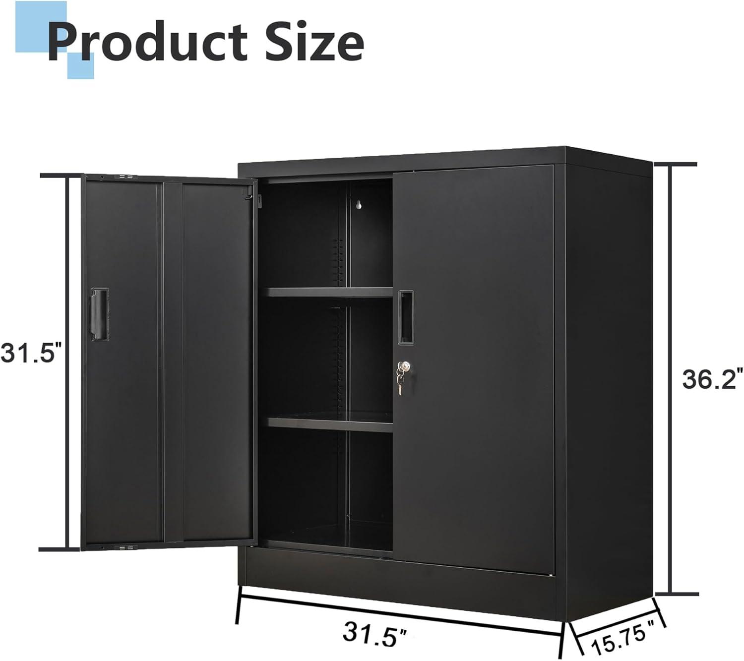 Metal Storage Cabinet, 36" H Locking Storage Cabinet with Adjustable Shelves, Steel Storage Cabinet for Garage, Home, Office, Utility Room-Black