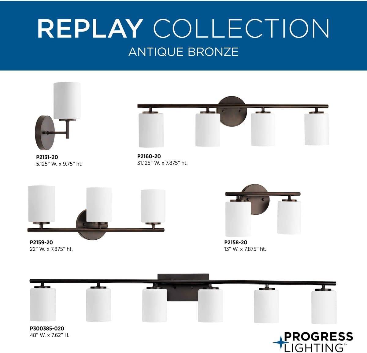 Progress Lighting Replay 3-Light Bath Vanity, Antique Bronze, Porcelain, Up/Down Mounting, Shade Included