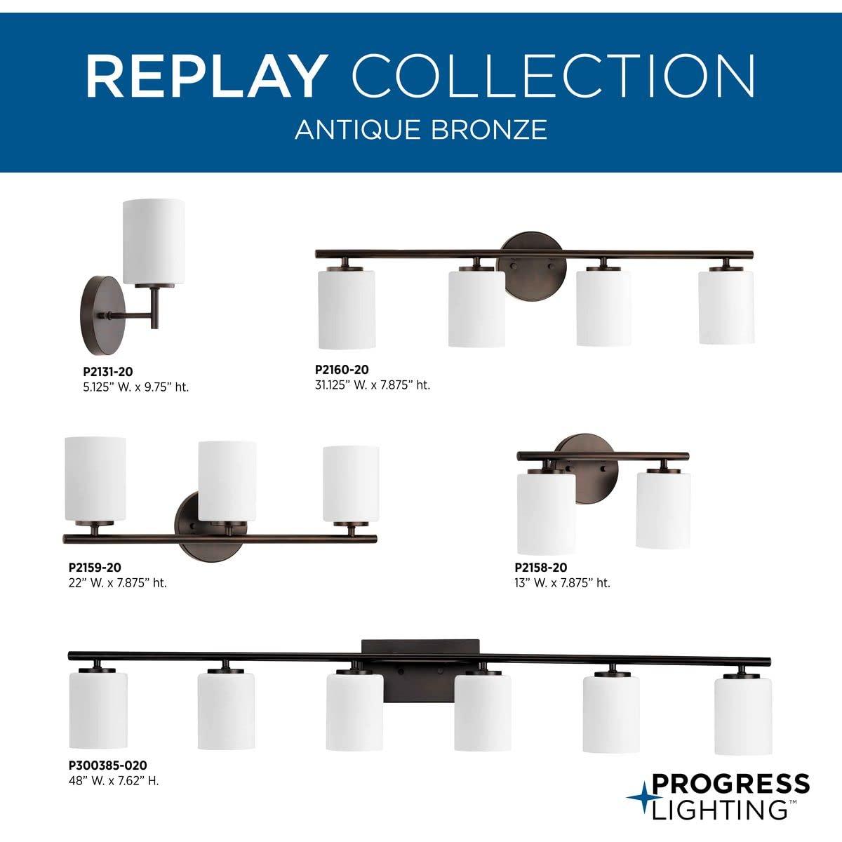 Progress Lighting Replay 3-Light Bath Vanity, Antique Bronze, Porcelain, Up/Down Mounting, Shade Included