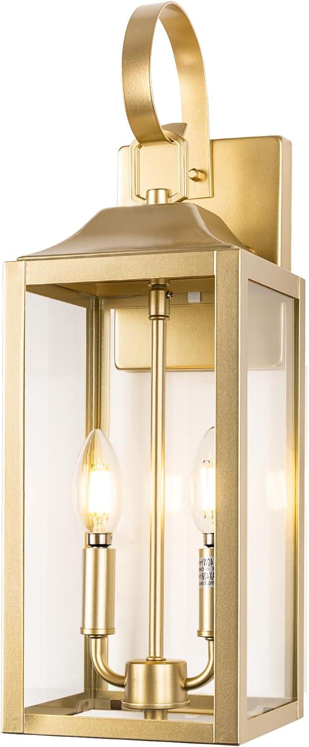 19" Outdoor Wall Lantern 2-Light, Large Outside Modern Wall Sconce Light Fixture, Industrial Porch Light Wall Mount With Glass, Waterproof Farmhouse Exterior Lamp