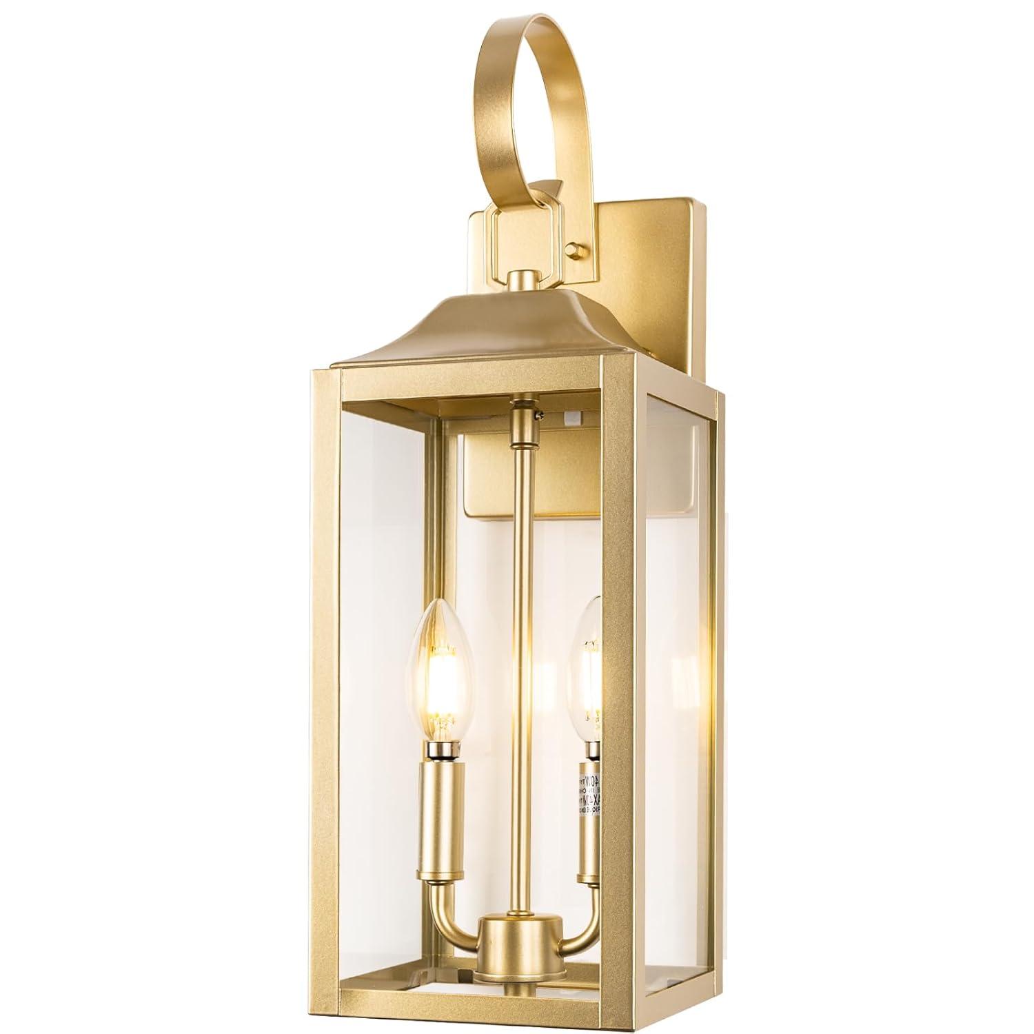 19" Outdoor Wall Lantern 2-Light, Large Outside Modern Wall Sconce Light Fixture, Industrial Porch Light Wall Mount With Glass, Waterproof Farmhouse Exterior Lamp