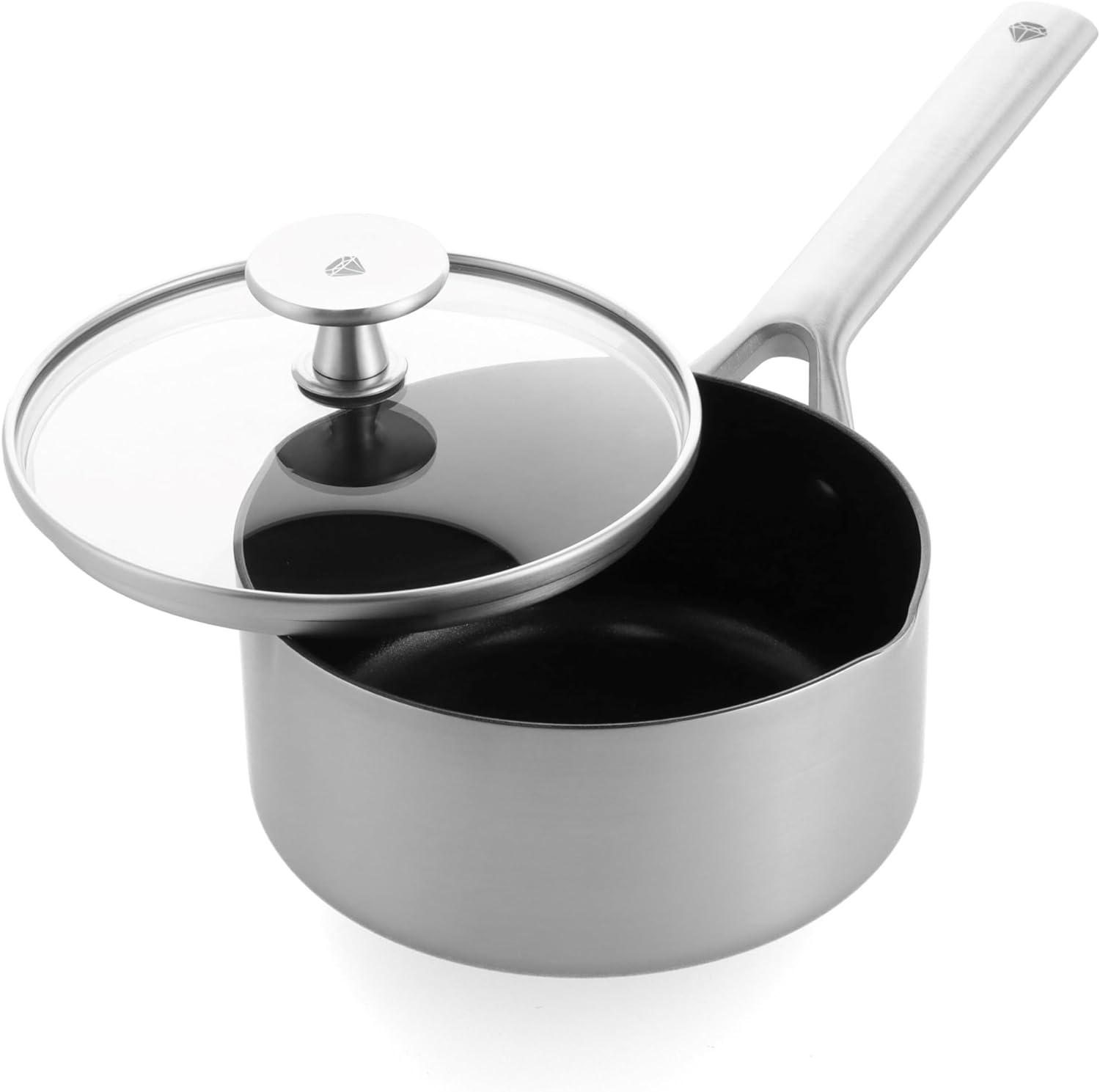 Stainless Steel Nonstick 1.6Qt Saucepan with Glass Lid