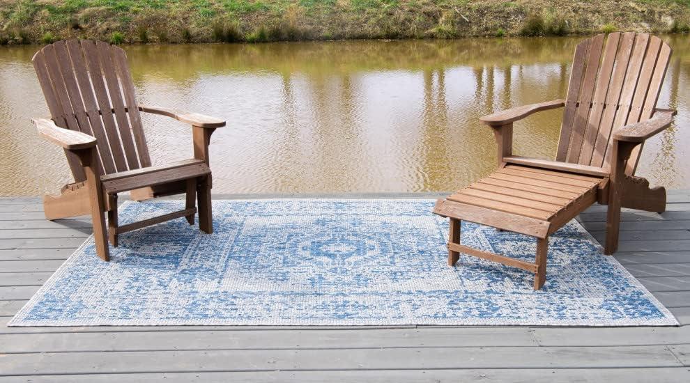 Unique Loom Outdoor Traditional Collection Area Rug - Timeworn (7' 1" x 10' Rectangle Blue/Gray)