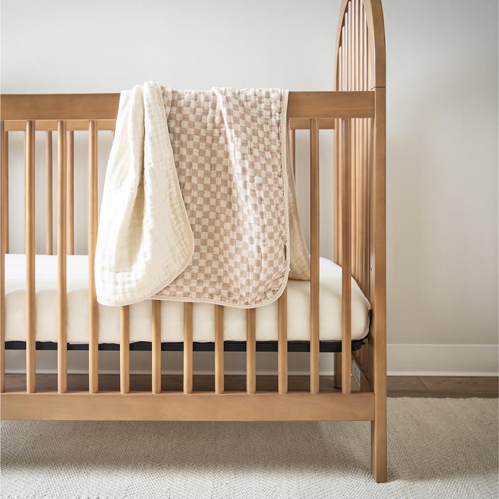 Soft Cotton Muslin Reversible Baby Blanket in Beige and White