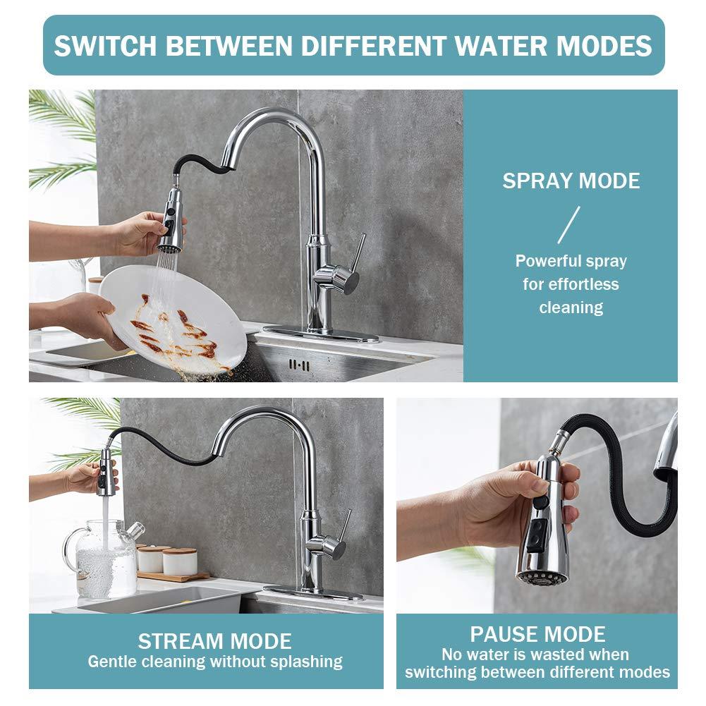 GAGALIFE Single Handle Pull Down Sprayer Kitchen Faucet High Arc Stainless Steel Faucet with 3-Function Sprayer JJL-CL-PT-SDP-C
