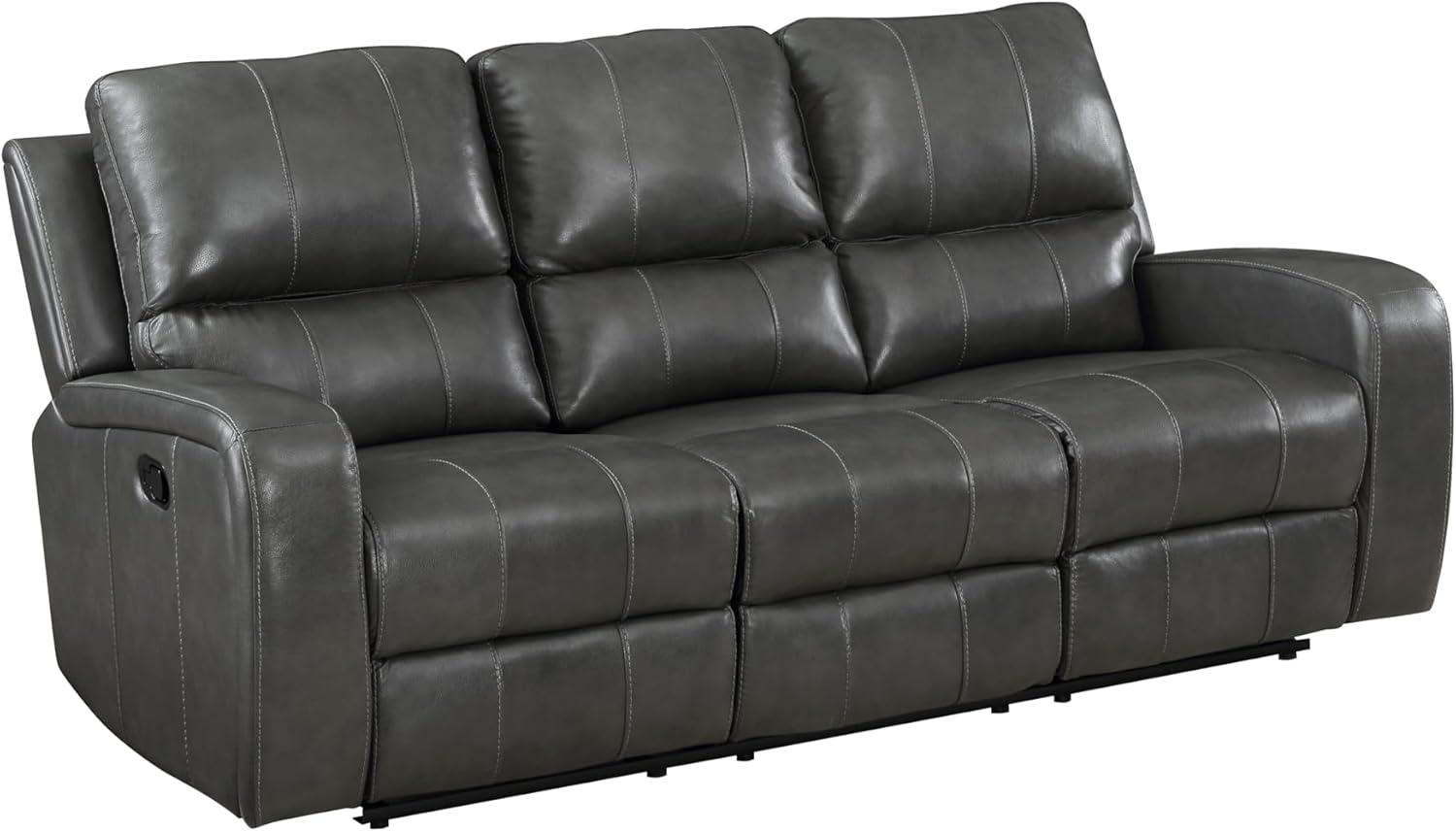 Dark Gray Leather Reclining Sofa with Track Arms