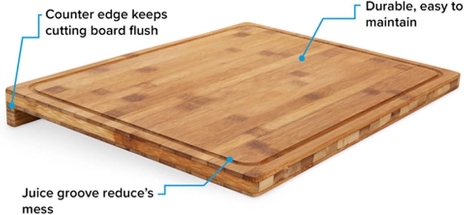 Camco Camper/RV Bamboo Cutting Board | Features Built-In Counter Edge & Juice Groove | Measures 18-inches x 14-inches x 1-3/4-inches (43545)