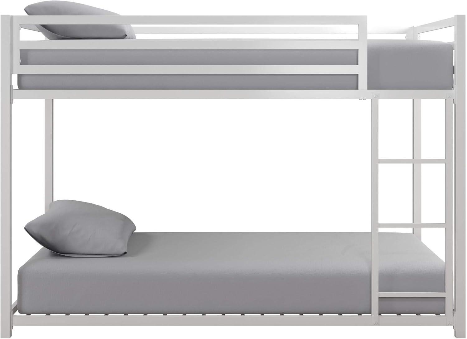 DHP Miles Low Bunk Bed for Kids, Twin Over Twin, White