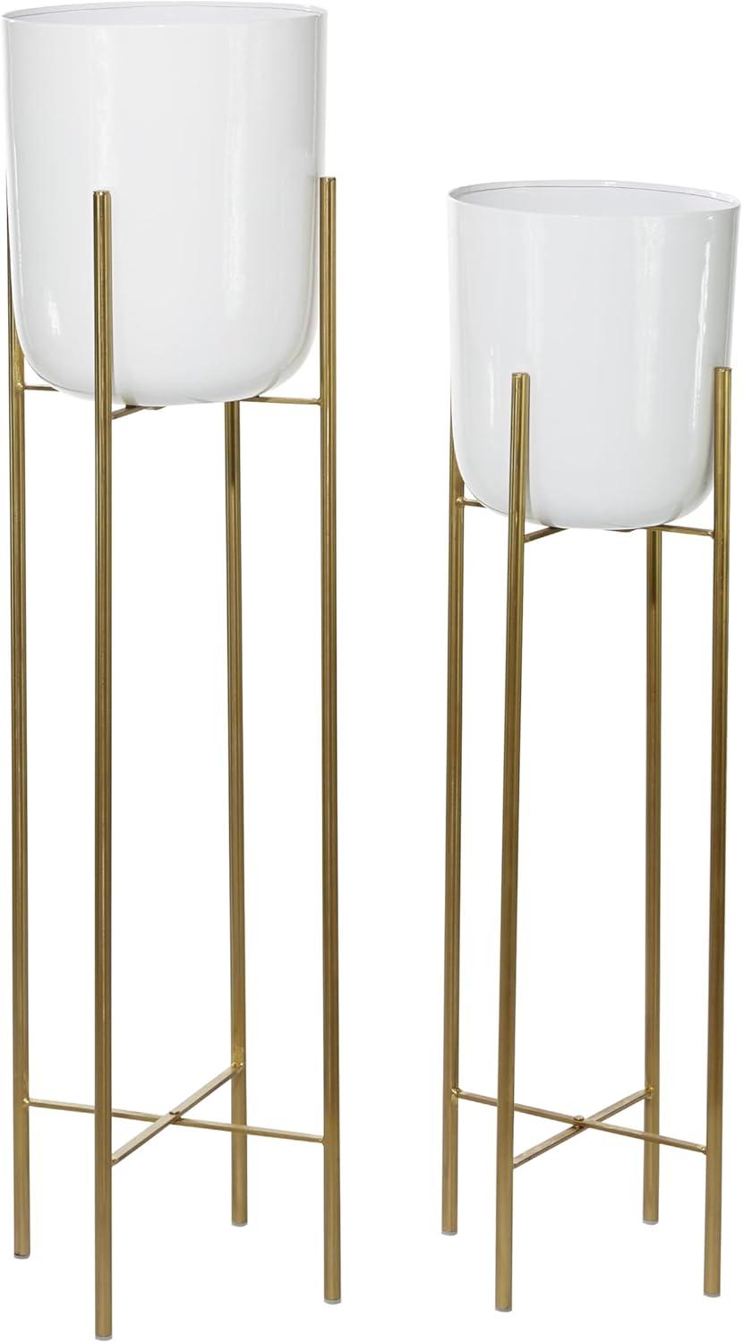 CosmoLiving by Cosmopolitan 2 - Piece Silver Metal Tall Indoor Outdoor Dome Indoor Outdoor Planter with Removable Stand Set