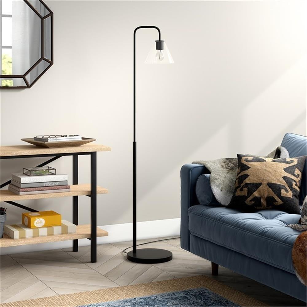 Evelyn&Zoe Henderson Arc Floor Lamp with Glass shade in Blackened Bronze/Clear