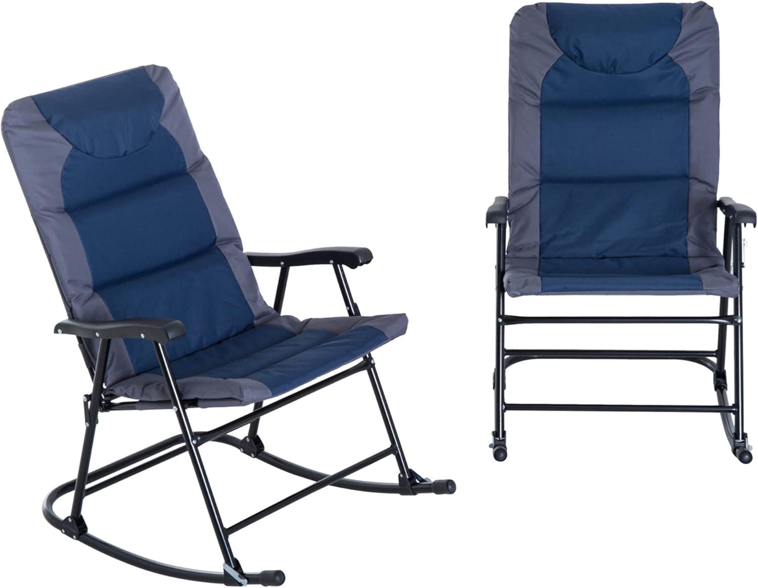 Outsunny 2 Piece Outdoor Patio Furniture Set with 2 Folding Padded Rocking Chairs, Bistro Style for Porch, Camping, Balcony, Navy Blue