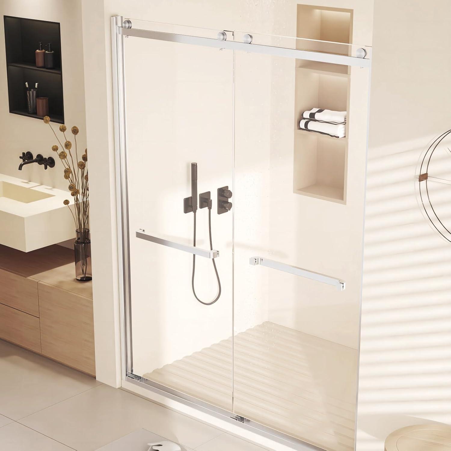 Luku Stainless Steel Sliding Frameless Glass Shower Featuring Tempered Door Seals