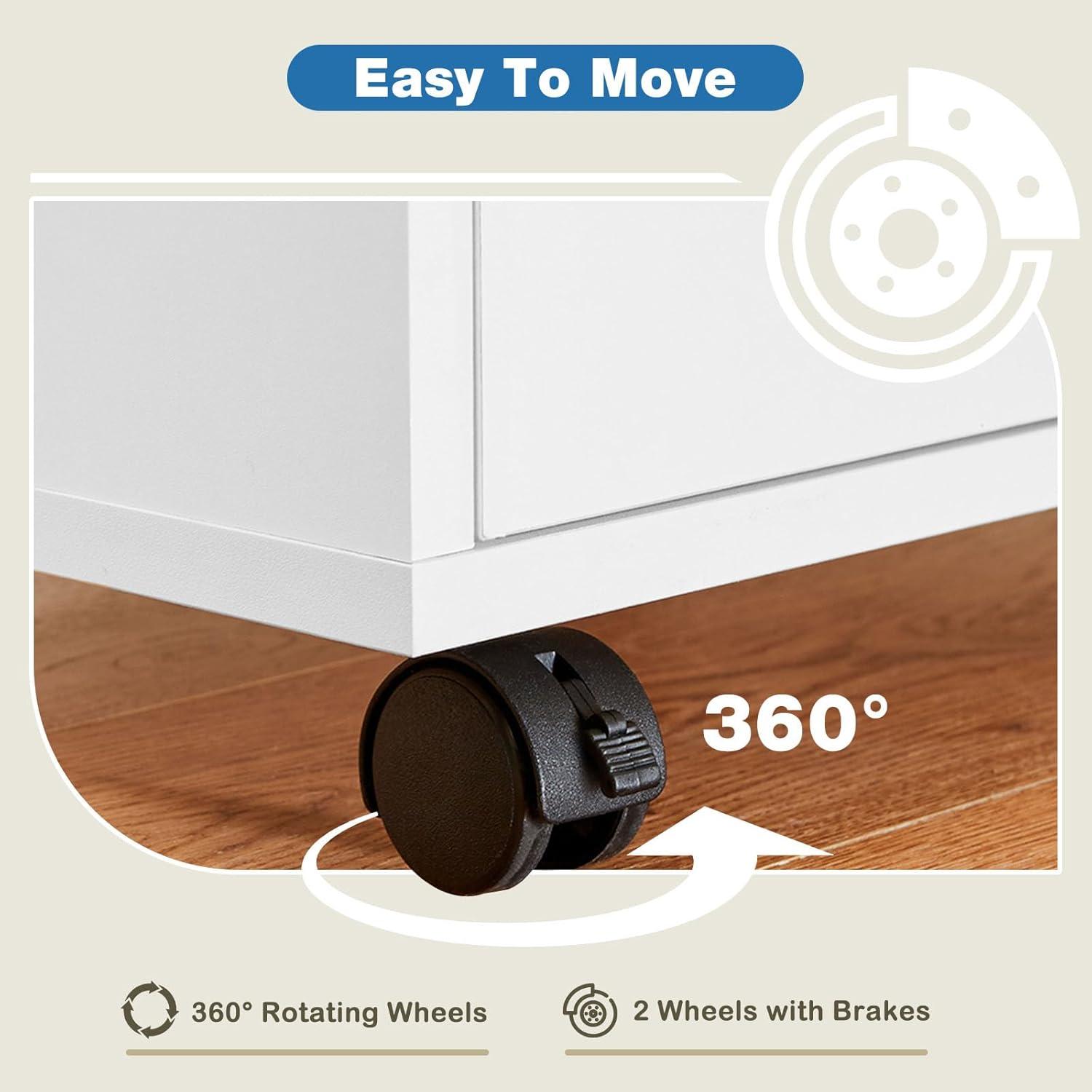 5 Drawer Dresser, Chest Dressers with Wheels, Wood Storage Cabinet for Bedroom, Home, Office Organization, White