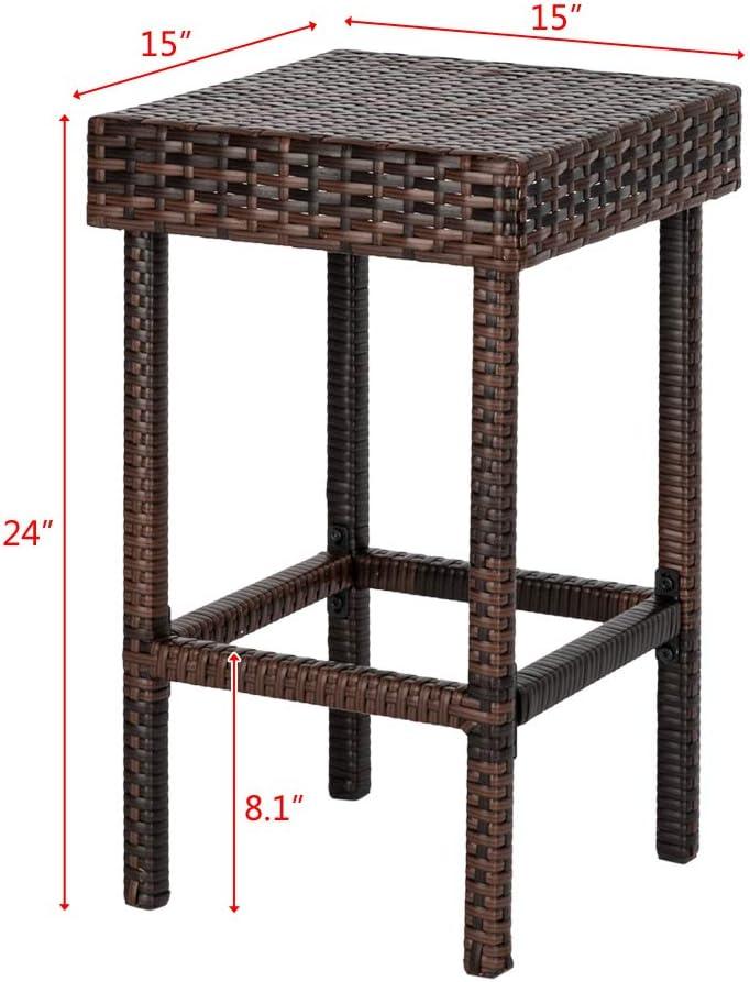 Hassch 24" Counter Height Rattan Wicker Bar Stools Set of 4, Bistro Pub Backless Barstools, Kitchen Dining Room Chairs, Indoor Outdoor Furniture (Brown)