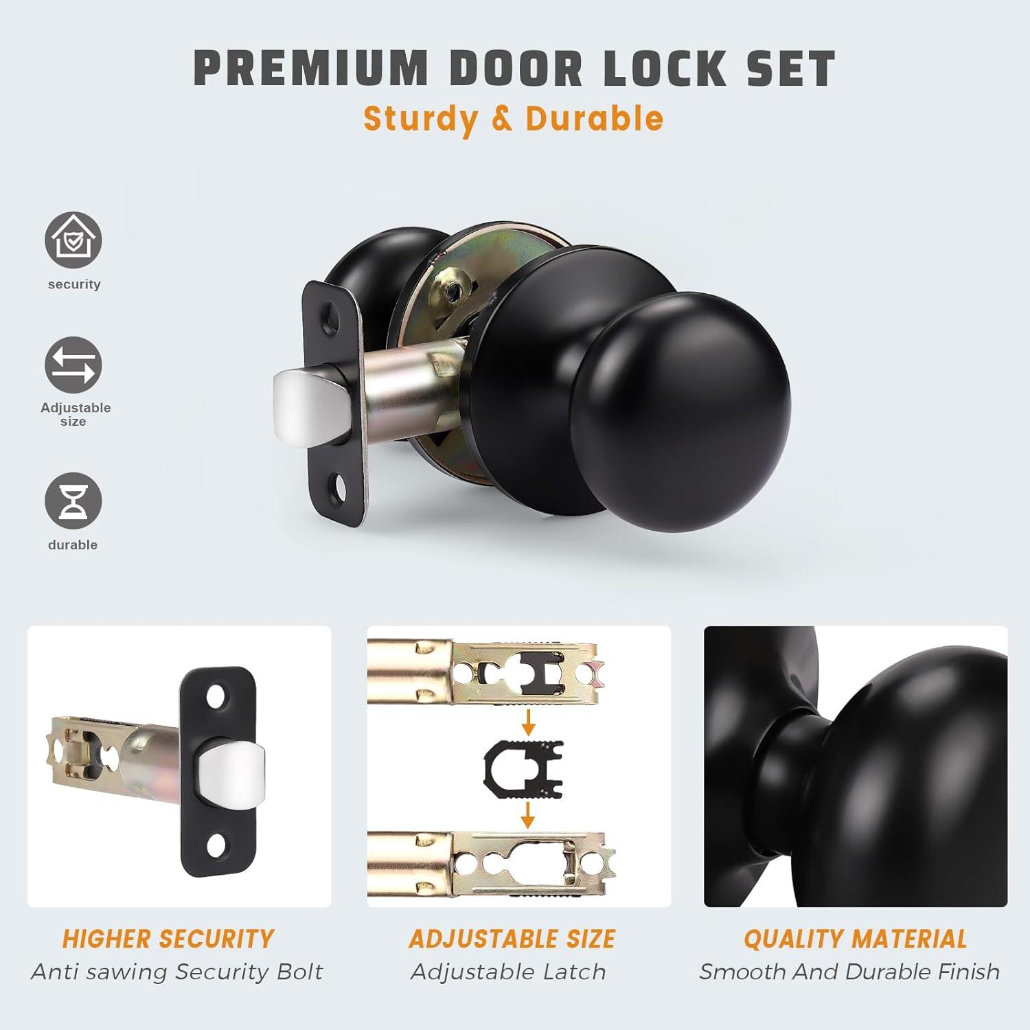 KNOBWELL 10 Pack Matte Black Passage Door Knob Set, Keyless Interior Closet Door Knobs for Hallway