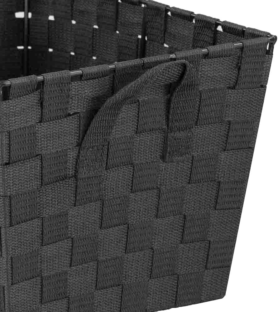Home Basics Medium Polyester Woven Strap Open Bin, Black