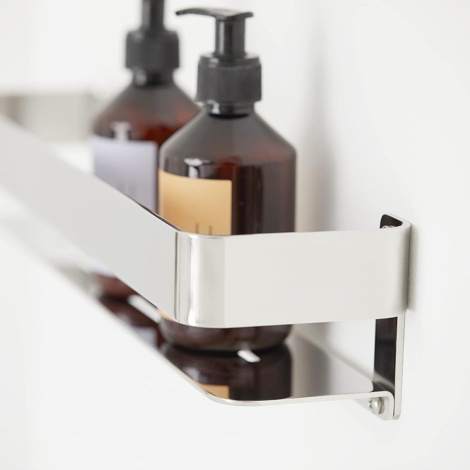 Floating Rectangular Shower Shelf with Rail in a Satin Finish