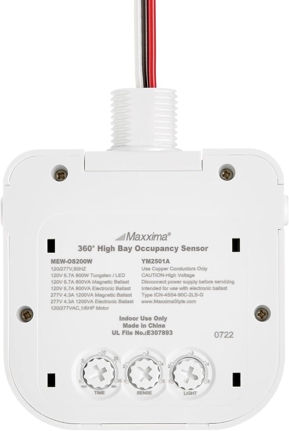 Maxxima High Bay Fixture Mount - 360 Degree PIR Occupancy Sensor, Hard Wired Indoor Motion Sensor, Automatic Commercial or Residential Lighting Solution, Max Height 30 Ft,  120-277V