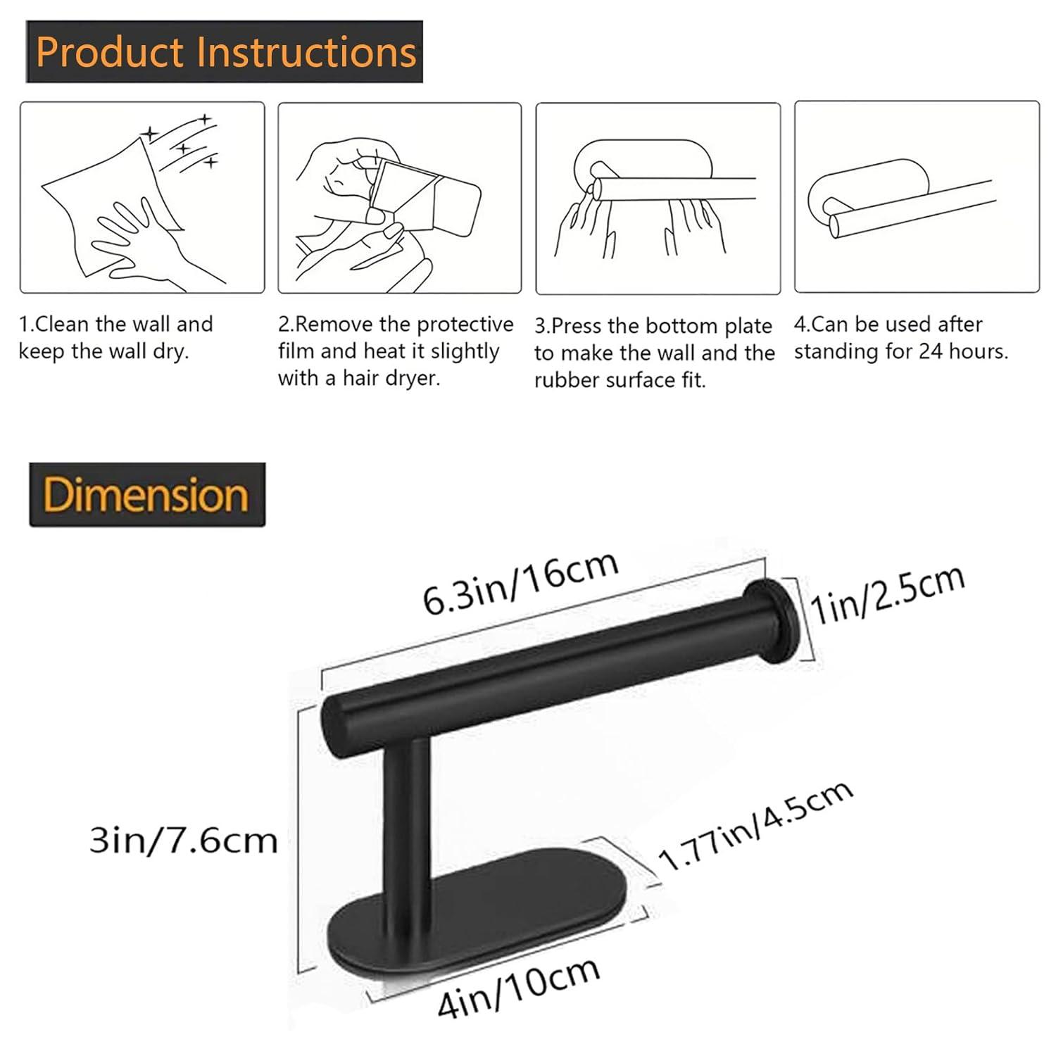 Toilet Paper Holder - Self Adhesive Toilet Paper Holder Wall Mount for Bathroom, No Drilling, SUS 304 Stainless Steel Command Strip Toilet Paper Roll Holder Stick On Wall - Matte Black