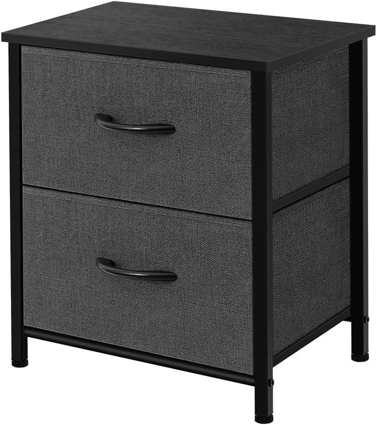 TCT Storage Dresser End/Side Table Night Stand Furniture Unit - Small Standing Organizer for Bedroom, Office, Living Room, and Closet - 2 Drawer Removable Fabric Bins - Dark Grey