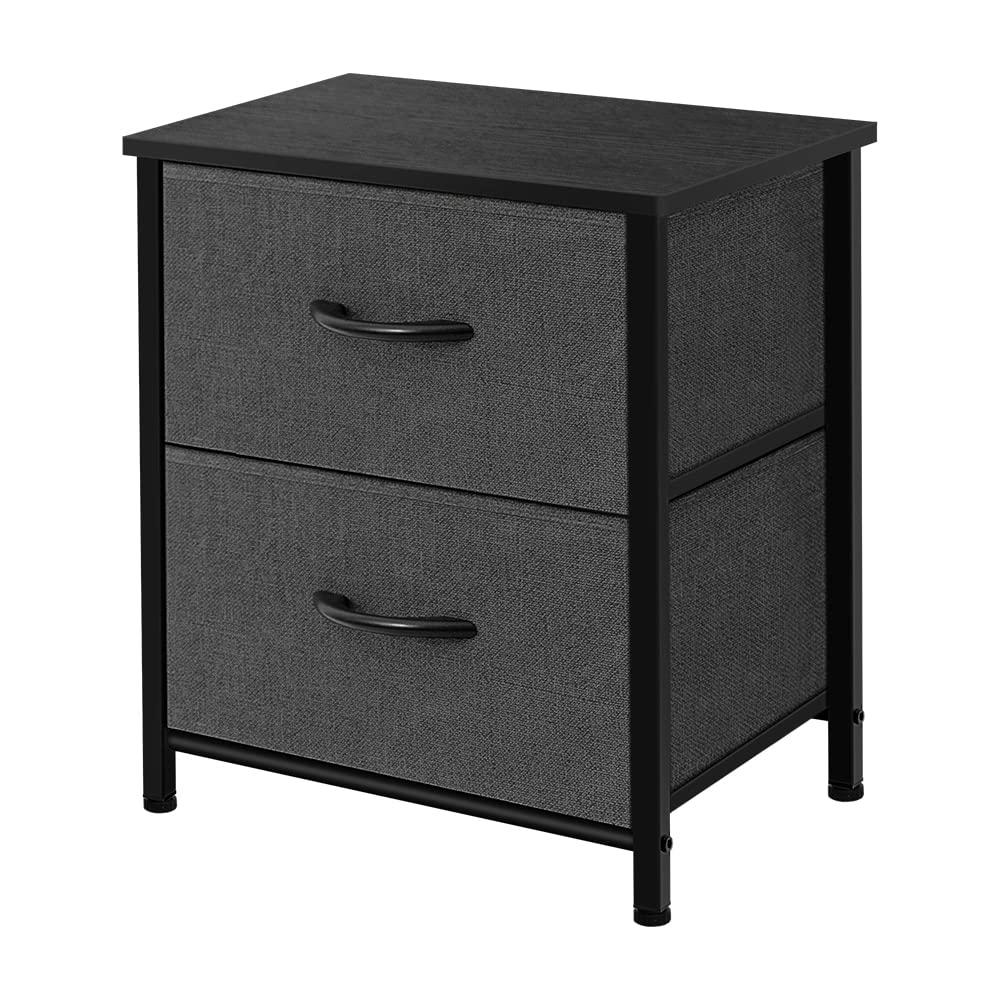 TCT Storage Dresser End/Side Table Night Stand Furniture Unit - Small Standing Organizer for Bedroom, Office, Living Room, and Closet - 2 Drawer Removable Fabric Bins - Dark Grey