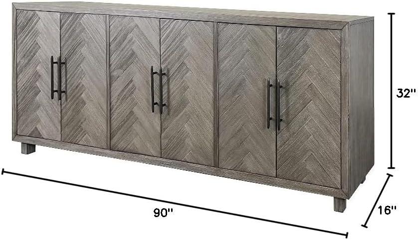 Palisades 90" Six Door TV Stand: Herringbone Pattern, Iron Hardware - Martin Furniture