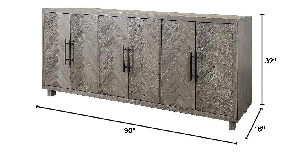Palisades 90" Six Door TV Stand: Herringbone Pattern, Iron Hardware - Martin Furniture