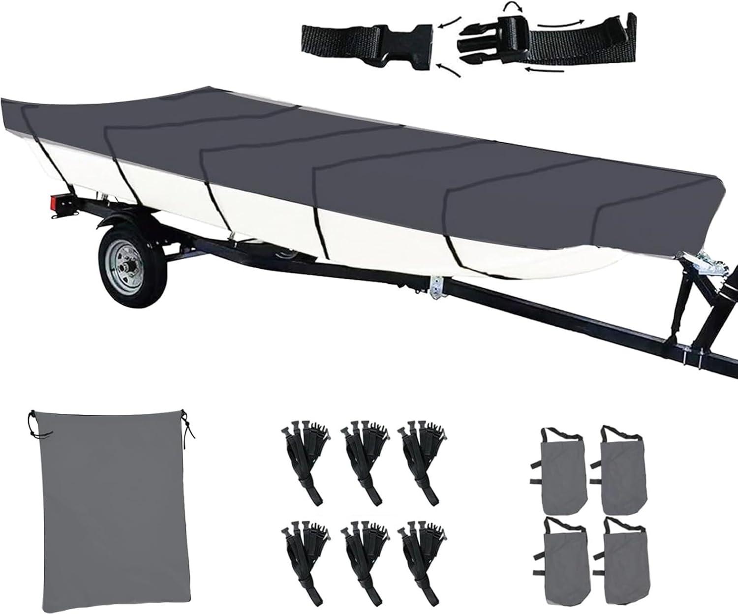 Genrics 12Ft Boat Cover Waterproof Heavy Duty Trailerable Replacement for Jon Boat Grey