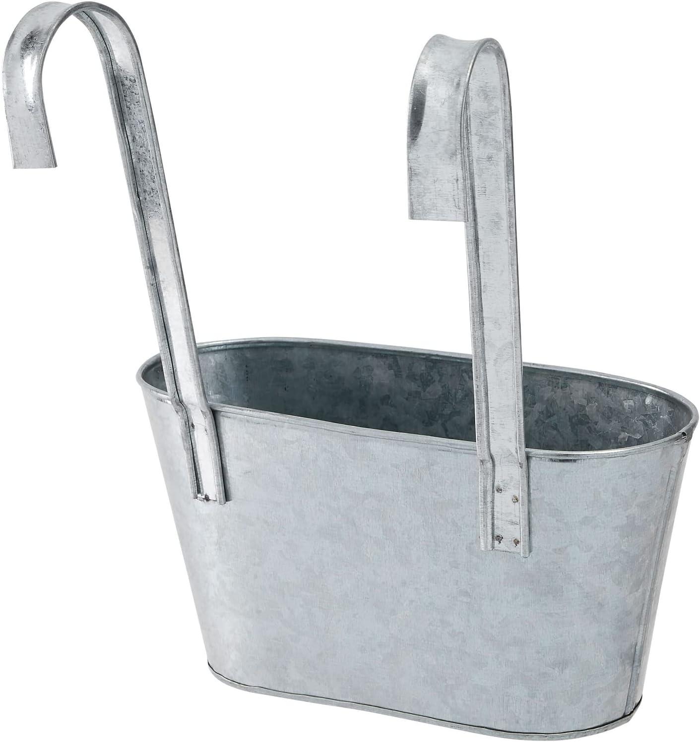 Juvale 2 Pack Galvanized Metal Hanging Bucket Planter Flower Pots for Railing, Fence, Balcony, Wall Decor, and Garden, 5 x 4.5 x 10 In