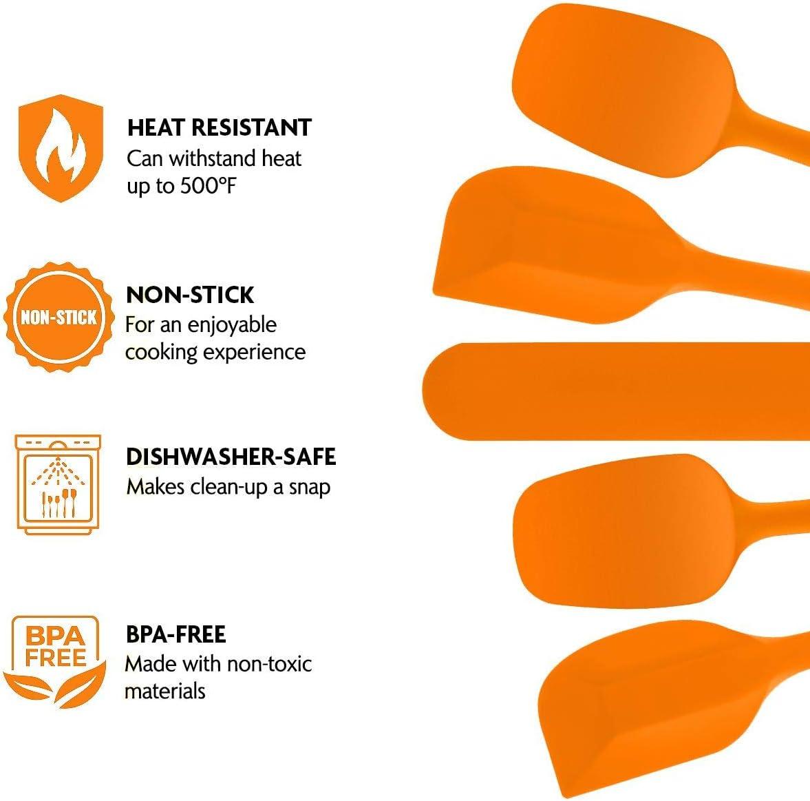 OVENTE Silicone Spatula , Food Grade Rubber Spatulas Heat Resistant w/ Stainless Steel Core & Seamless Design, Non Stick Rubber Spatula for Mixing, Baking & Cooking, 5 Pieces