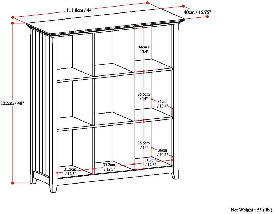 Brunette Brown Solid Wood 9-Cube Bookcase and Storage Unit